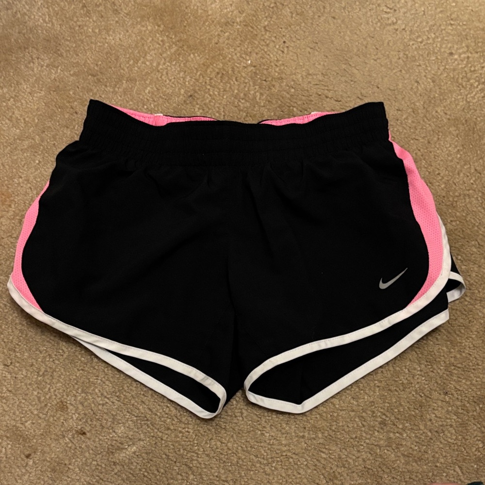 Nike Girls Black Shorts with Pink Panels and White Trim